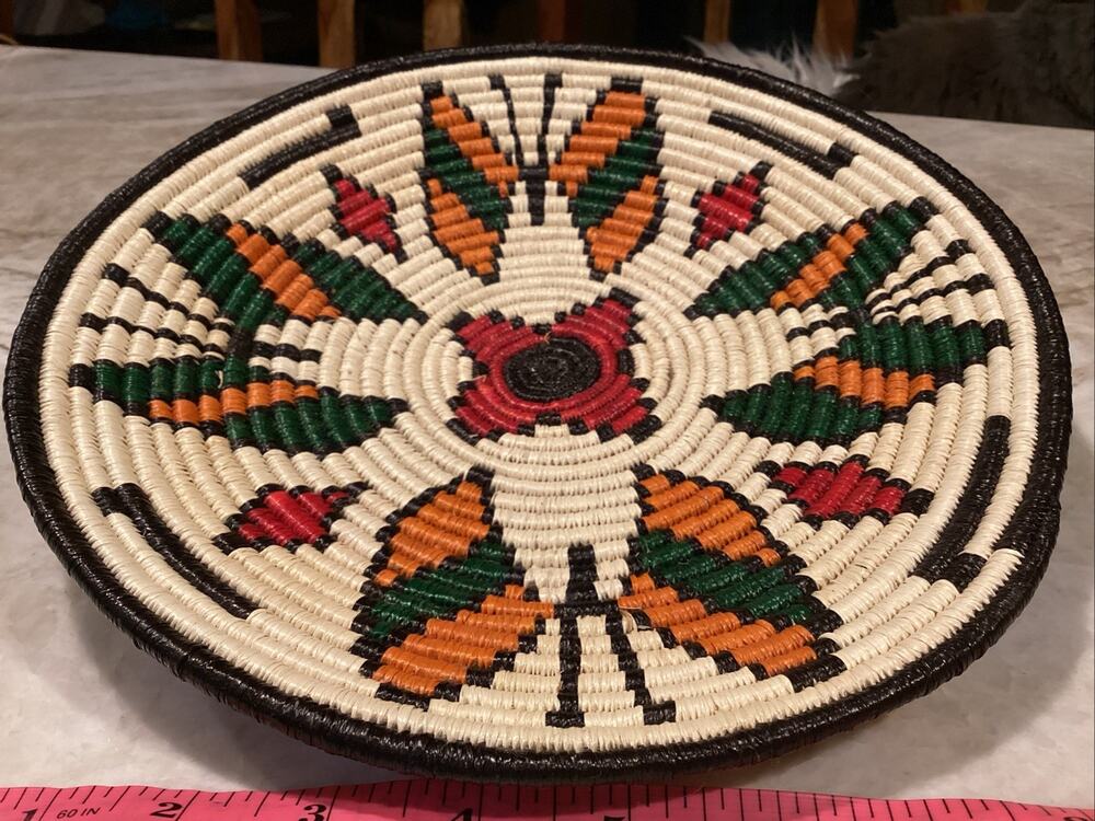 Hand Woven Tray Coil Basket Tray Butterfly 10” Wounaan Embera Tribe Native